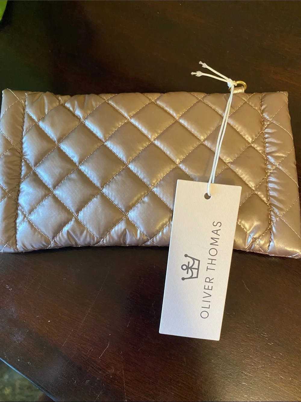 NWT Oliver Thomas Double Vision Eyeglass Case Metallic Rose Gold Quilted
